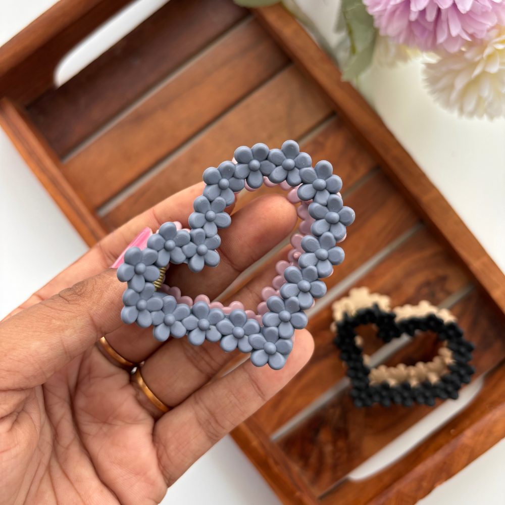 Dual Colour Flower Heart Hair Claw - Medium