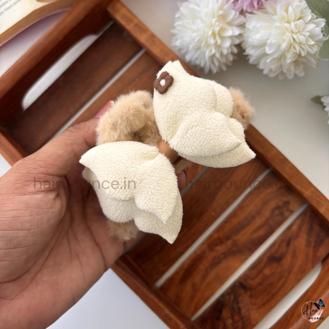 Fluffy Fur Loop Hair Claw with Bow - Large