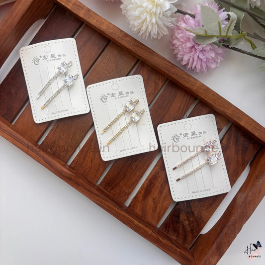 Minimal Crystal Square Hair Pins Set