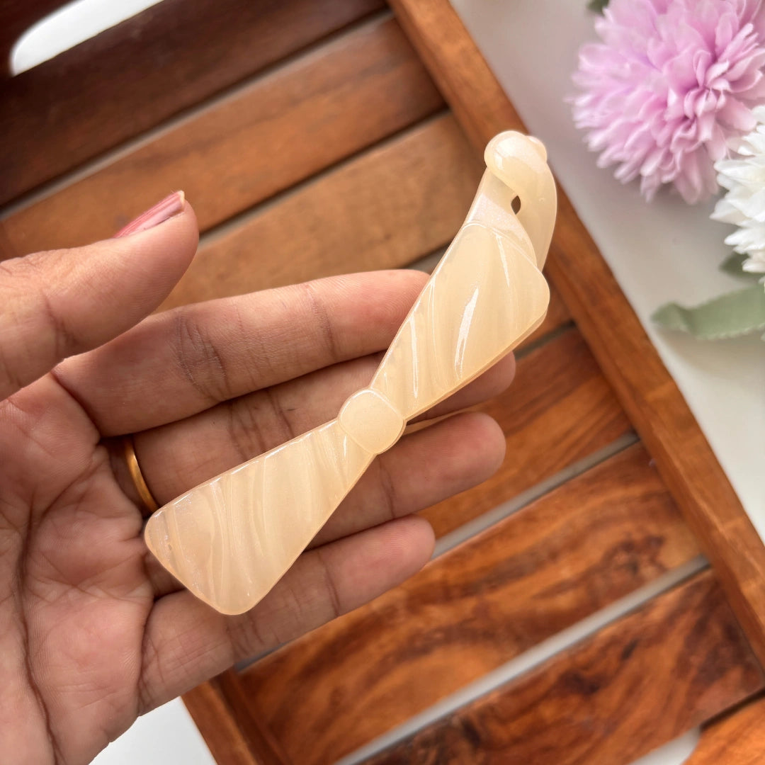 Glossy Bow Stripe Banana Clip - Medium