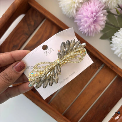 Crystal Feather Bow Bar Clip