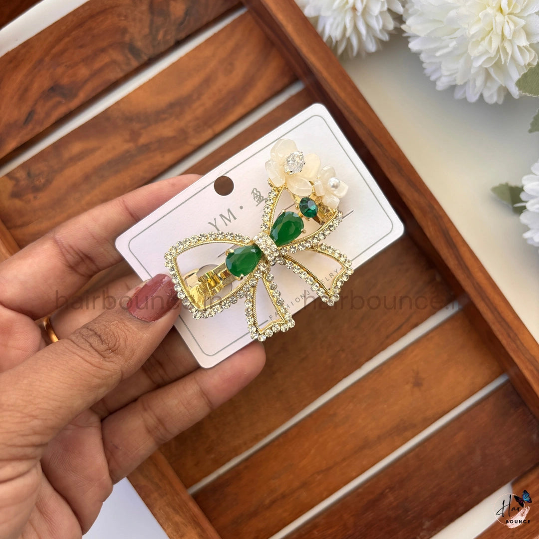 Crystal Bow Blossom Hair Clip