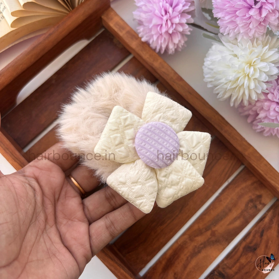Petal Puff Fur Scrunchie | Soft Plush Floral Hair Scrunchie for Women & Girls