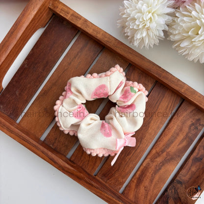 Pastel Printed Pom-Pom Scrunchie Hair Tie