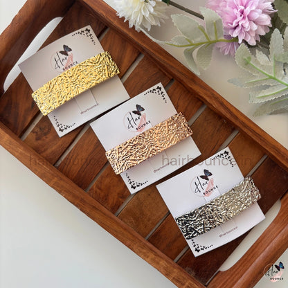 Regal Texture Metallic Rectangle Barrette – Royal Statement Collection