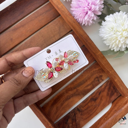 Elegant Pearl Blossom Hair Barrette – Crystal Floral Designer Clip