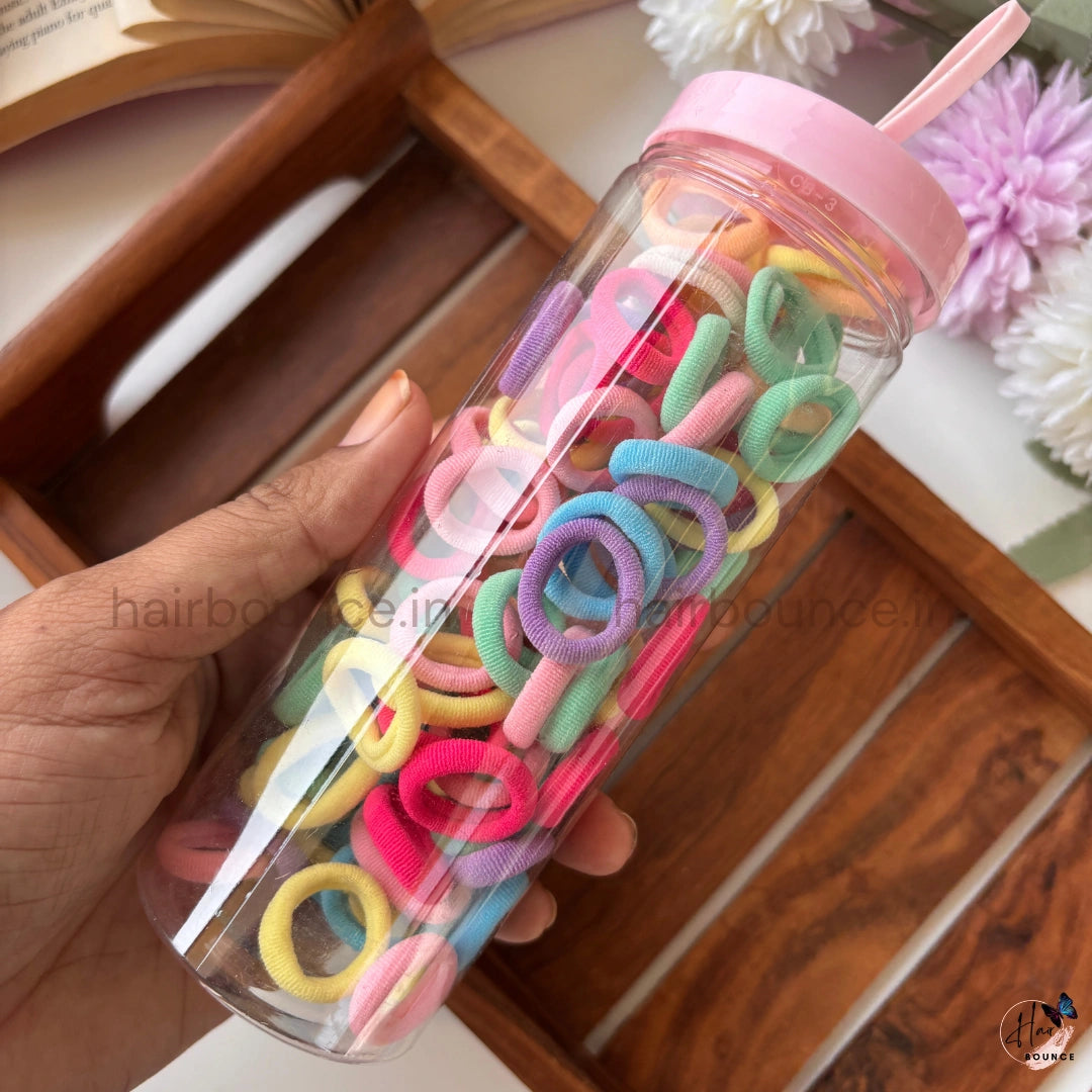 Hair Ties Jar – Soft No Damage Hair Bands for Women, Girls & Kids (Storage Bottle Pack)