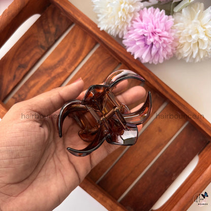 Dark Shade Glassy Flower Hair Claw - Large