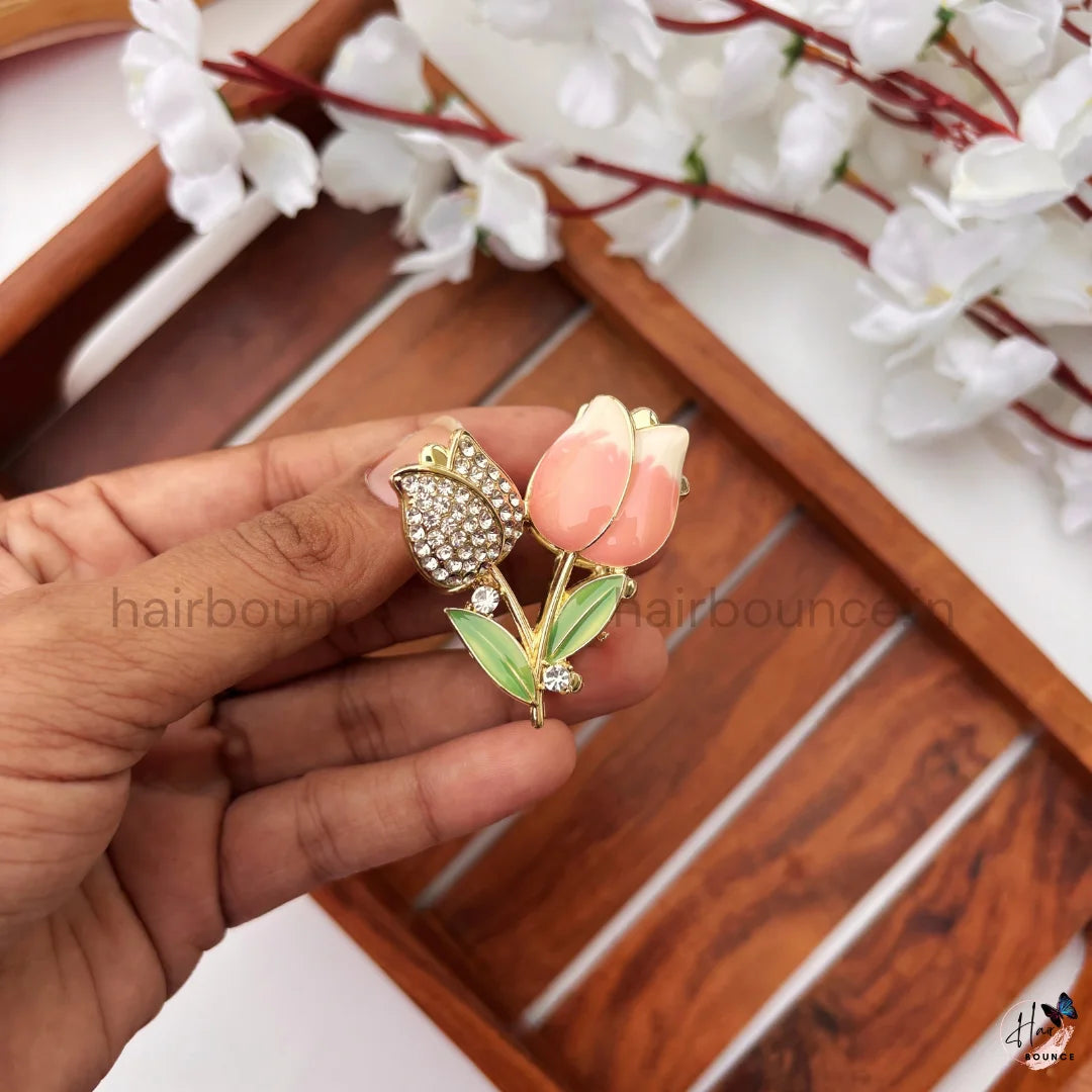 Premium Crystal Tulip Floral Hair Claw – Medium