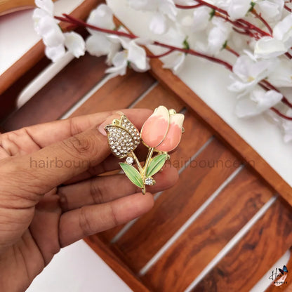 Premium Crystal Tulip Floral Hair Claw – Medium