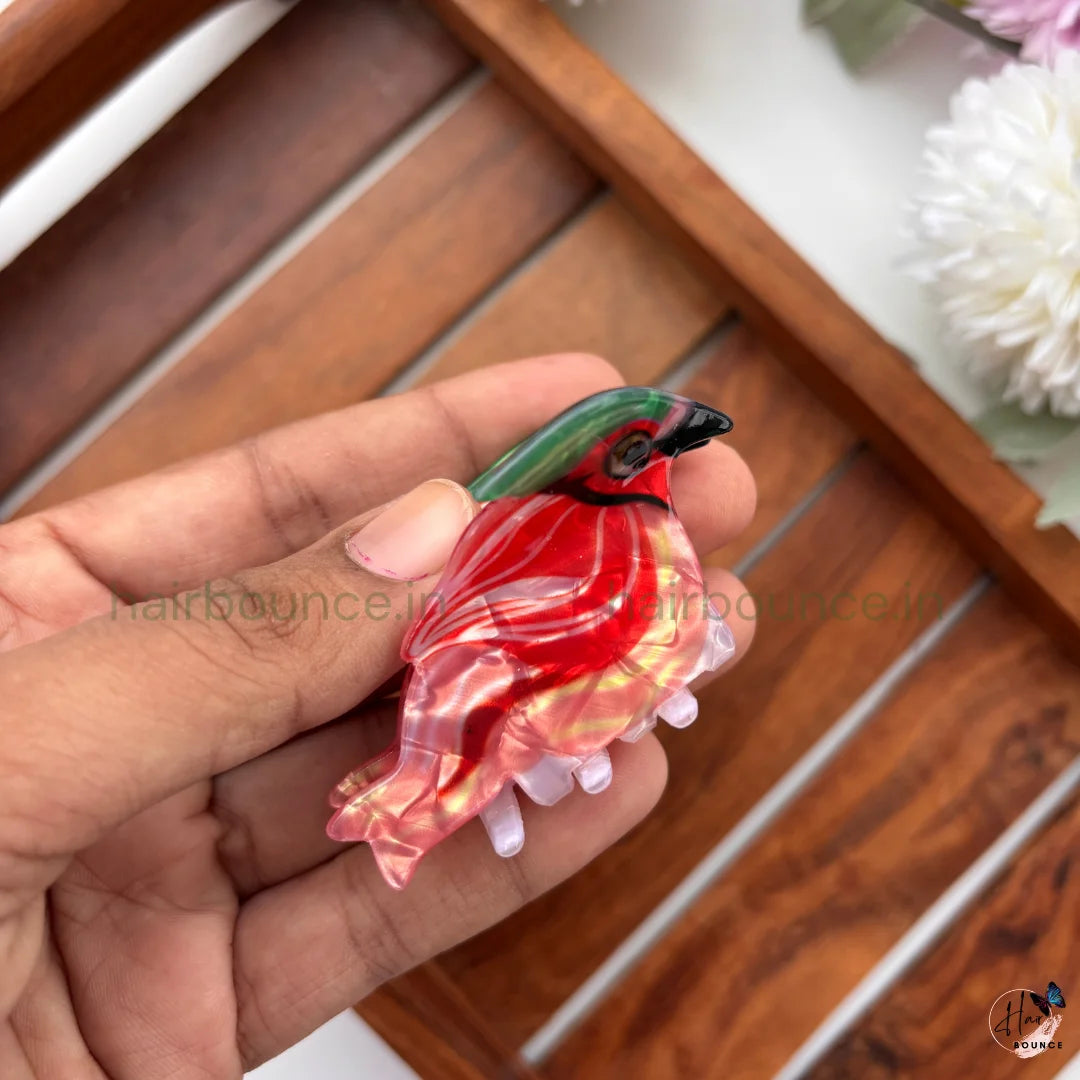 Colourful Cardinal Bird Hair Claw Clip – Medium