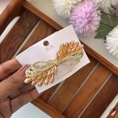 Crystal Feather Bow Bar Clip