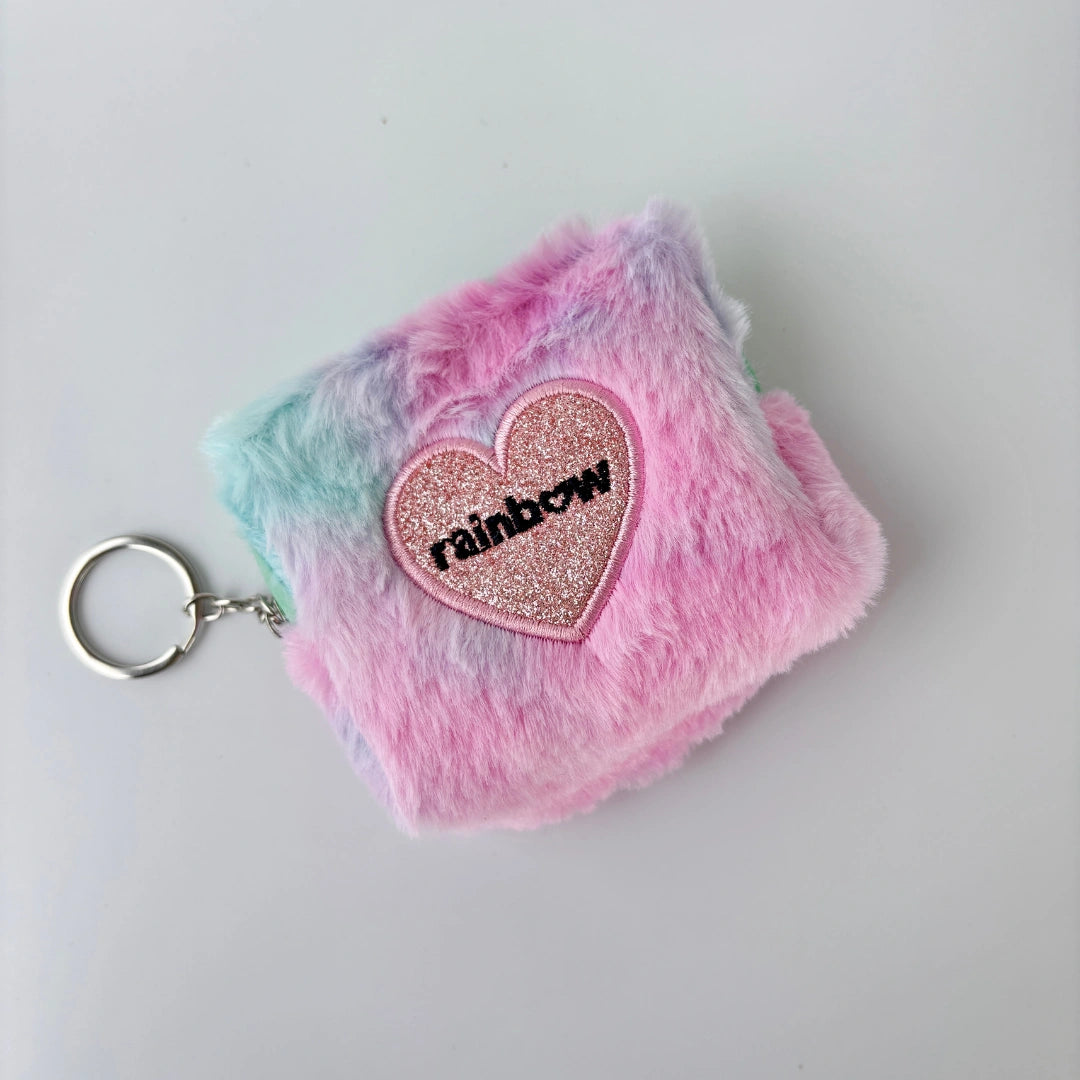 Rainbow Plush Heart Keychain Pouch