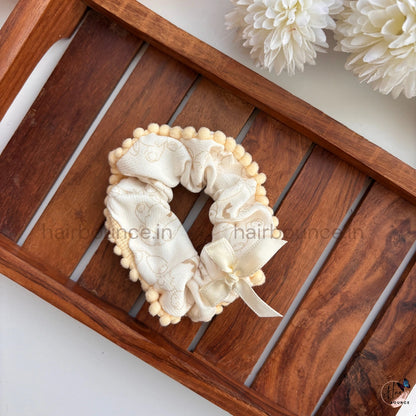 Pastel Printed Pom-Pom Scrunchie Hair Tie