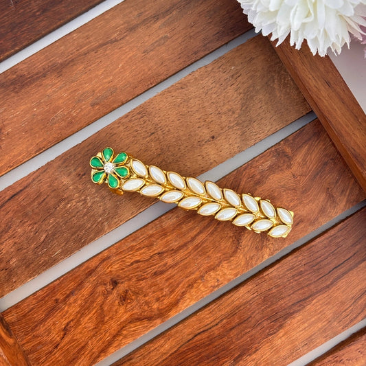 Emerald Bloom Kundan Hair Clip