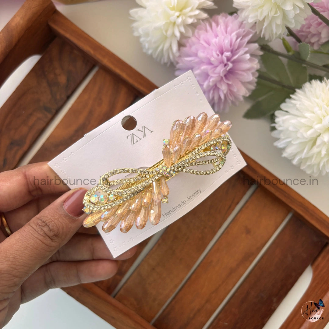 Crystal Feather Bow Bar Clip