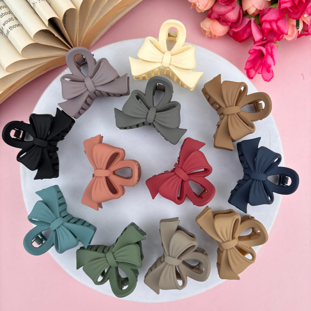 Colourful Bow Hair Claw - Pack of 2 / Assorted Colours