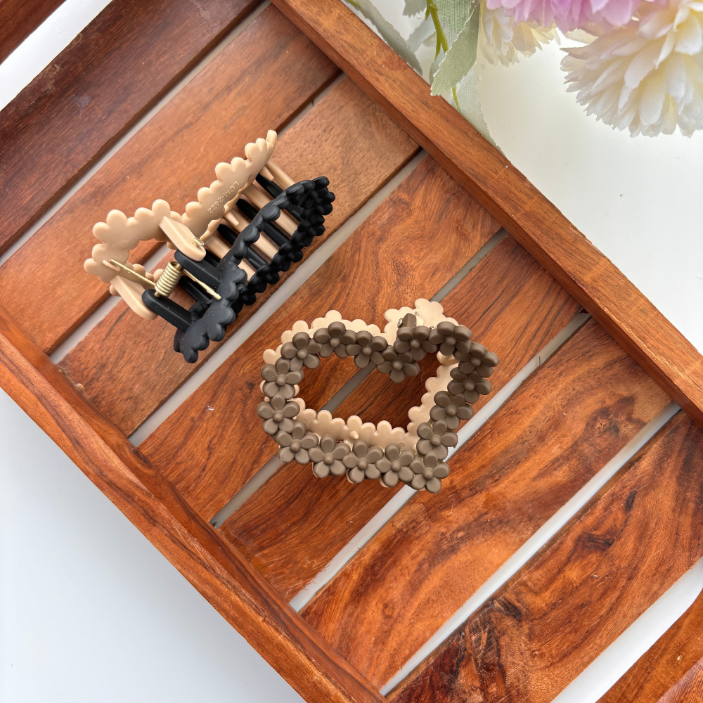Dual Colour Flower Heart Hair Claw - Medium
