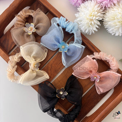 Floral Charm Organza Bow Scrunchie