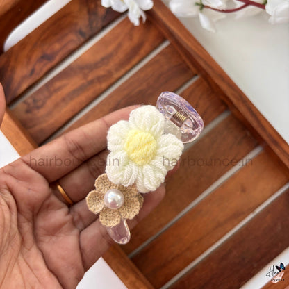 Handmade Crochet Daisy Flower Banana Clip – Medium