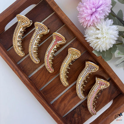 Royal Pearl Beaded Curved Hair Claw – Premium Designer Banana Hair Clip