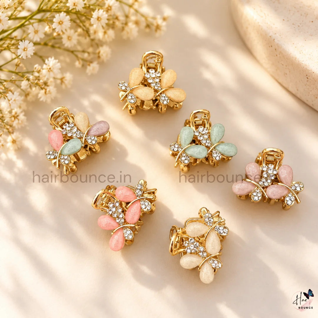 Crystal Butterfly Garden Mini Hair Claw Clips – Pack of 6