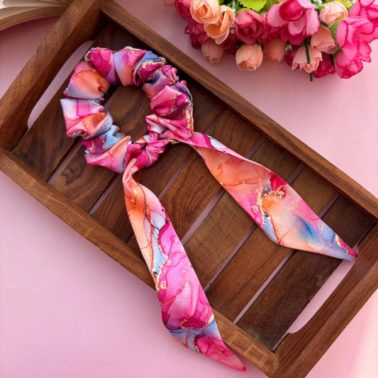 Rosy Wrap Printed Tail Scrunchie