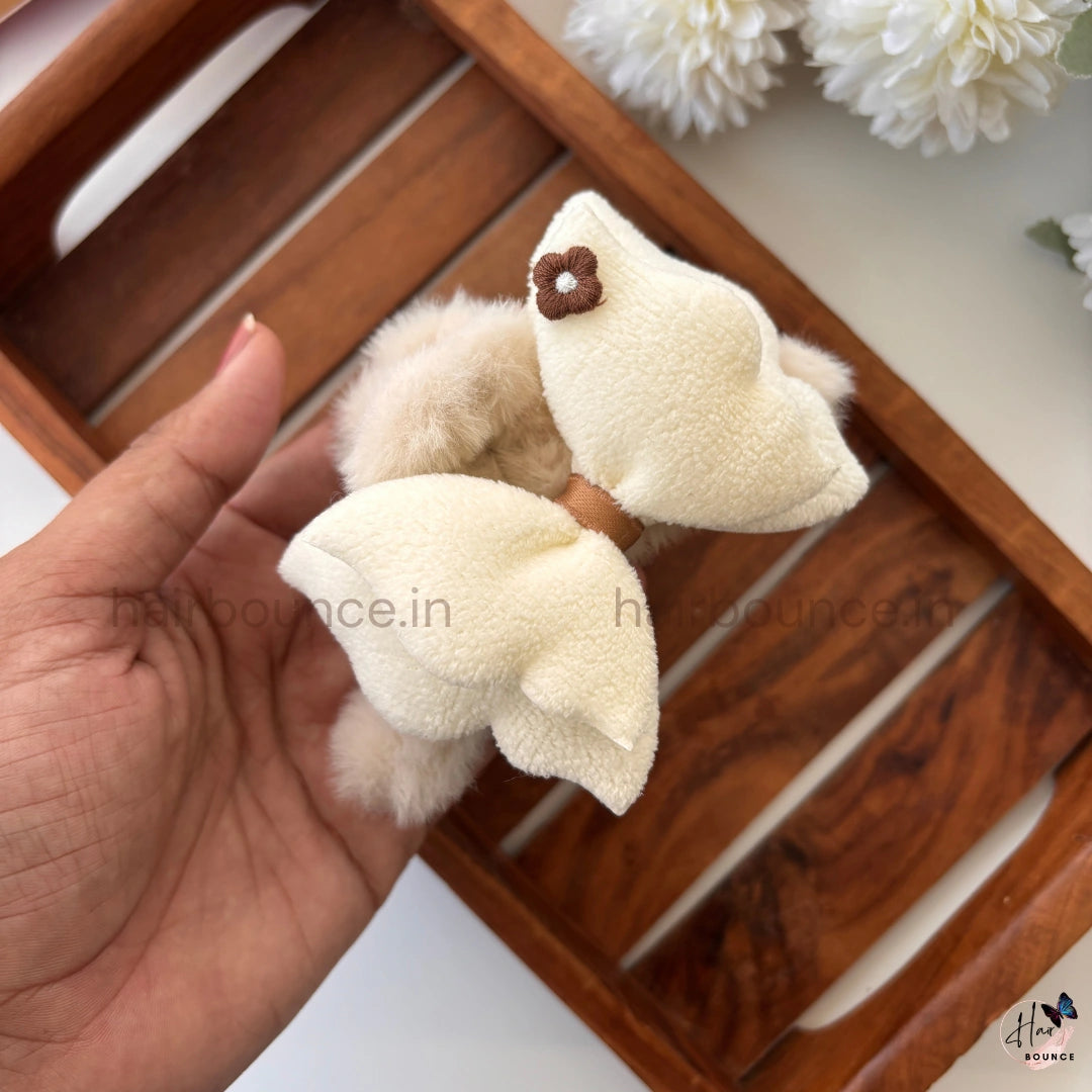 Fluffy Fur Loop Hair Claw with Bow - Large