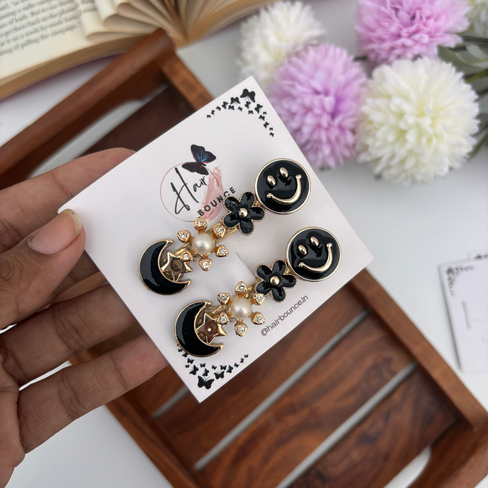Chic Black & Gold Statement Alligator Clip Set