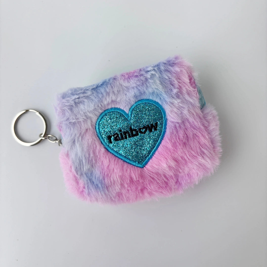 Rainbow Plush Heart Keychain Pouch