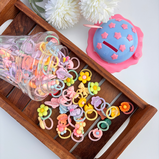 Cute Pastel Rubber Band Jar – Assorted Designs / Pack of 90