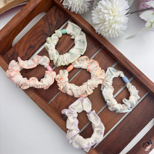Pastel Floral Fabric Hair Scrunchies for Women & Girls