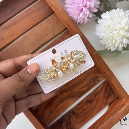 Elegant Pearl Blossom Hair Barrette – Crystal Floral Designer Clip