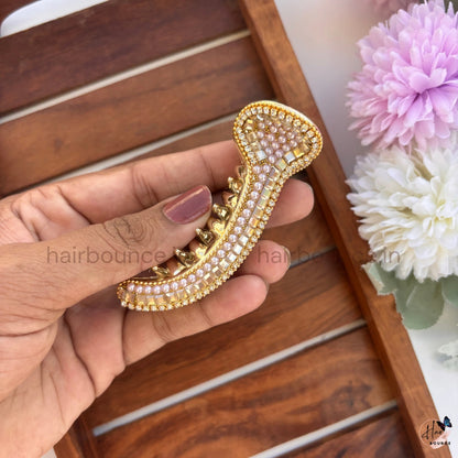 Royal Pearl Beaded Curved Hair Claw – Premium Designer Banana Hair Clip