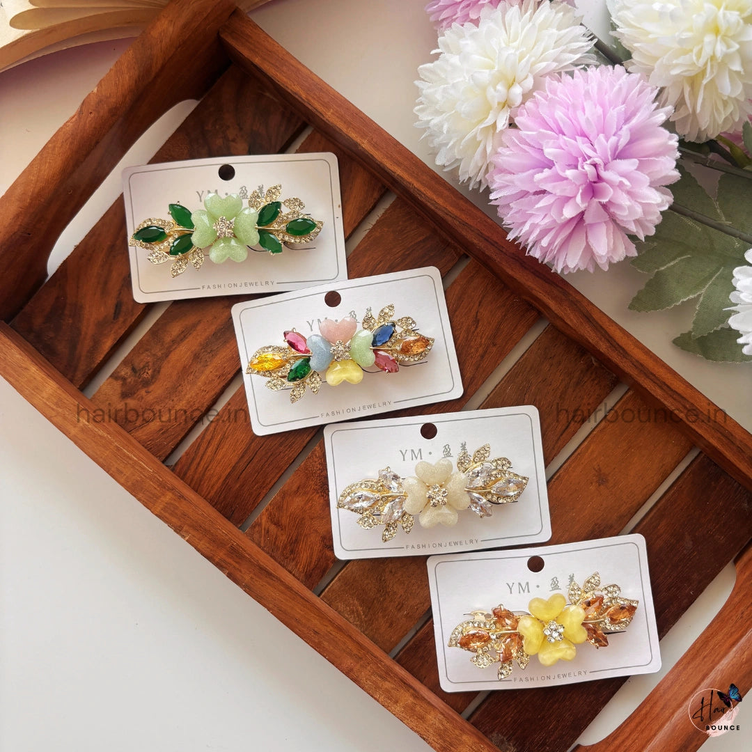 Garden Glow Floral Crystal Hair Clip