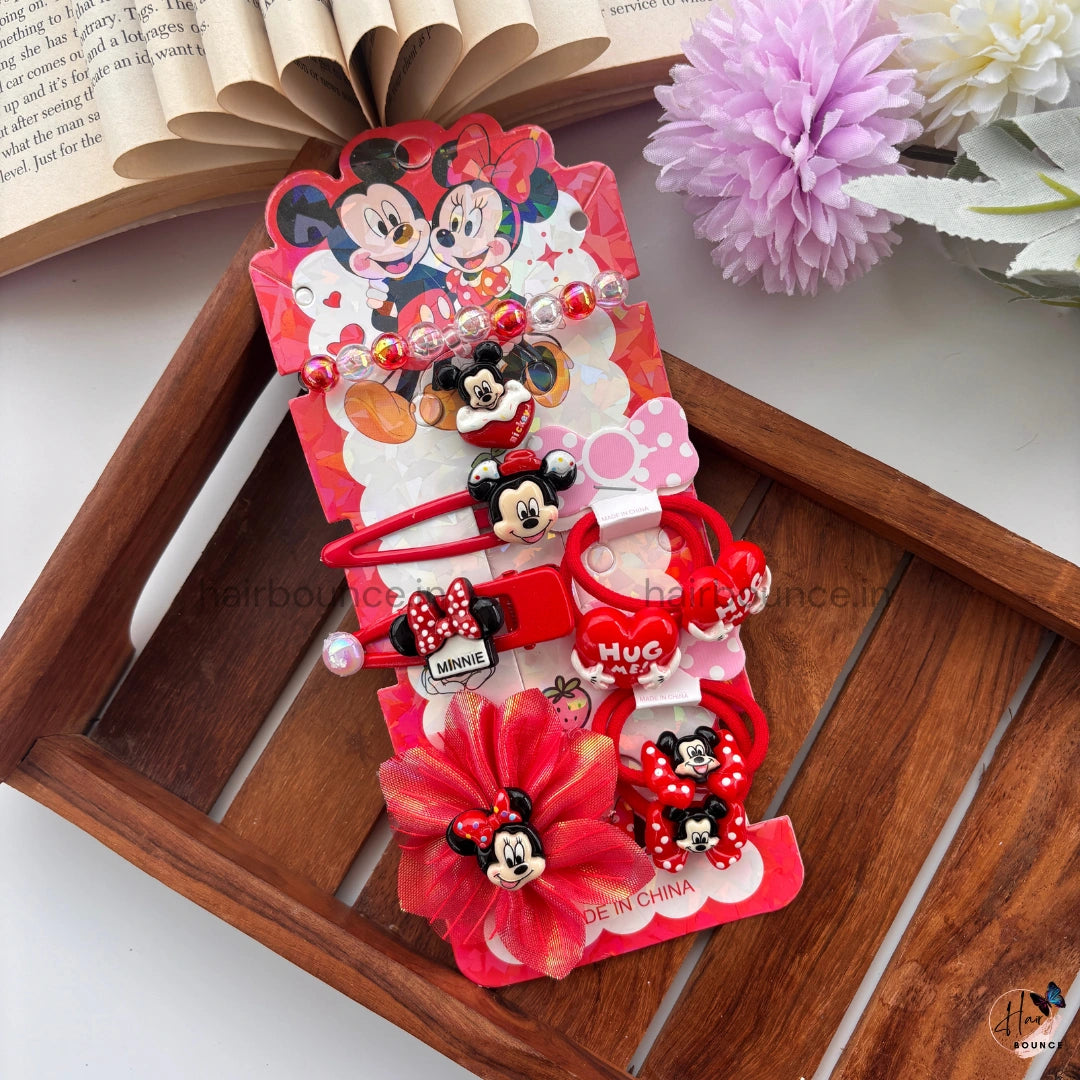 Red Classic Mouse Friends Hair Accessory Set – 8 Pcs