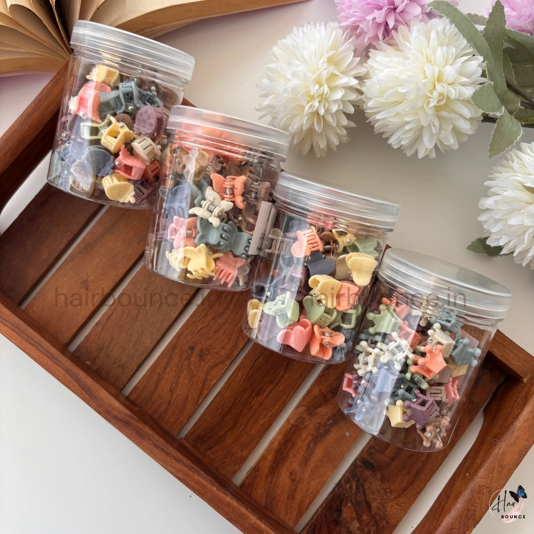Neutral Mini Hair Claw Clip Jar – Pack of 50 | Assorted Tiny Hair Clips for Girls (6 Designs)