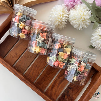 Neutral Mini Hair Claw Clip Jar – Pack of 50 | Assorted Tiny Hair Clips for Girls (6 Designs)