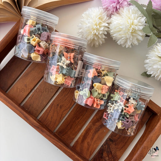 Neutral Mini Hair Claw Clip Jar – Pack of 50 | Assorted Tiny Hair Clips for Girls (6 Designs)