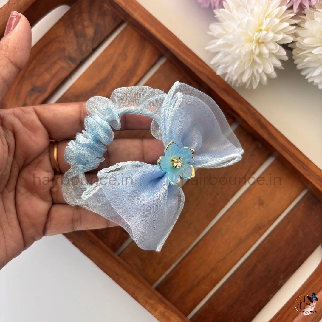 Floral Charm Organza Bow Scrunchie