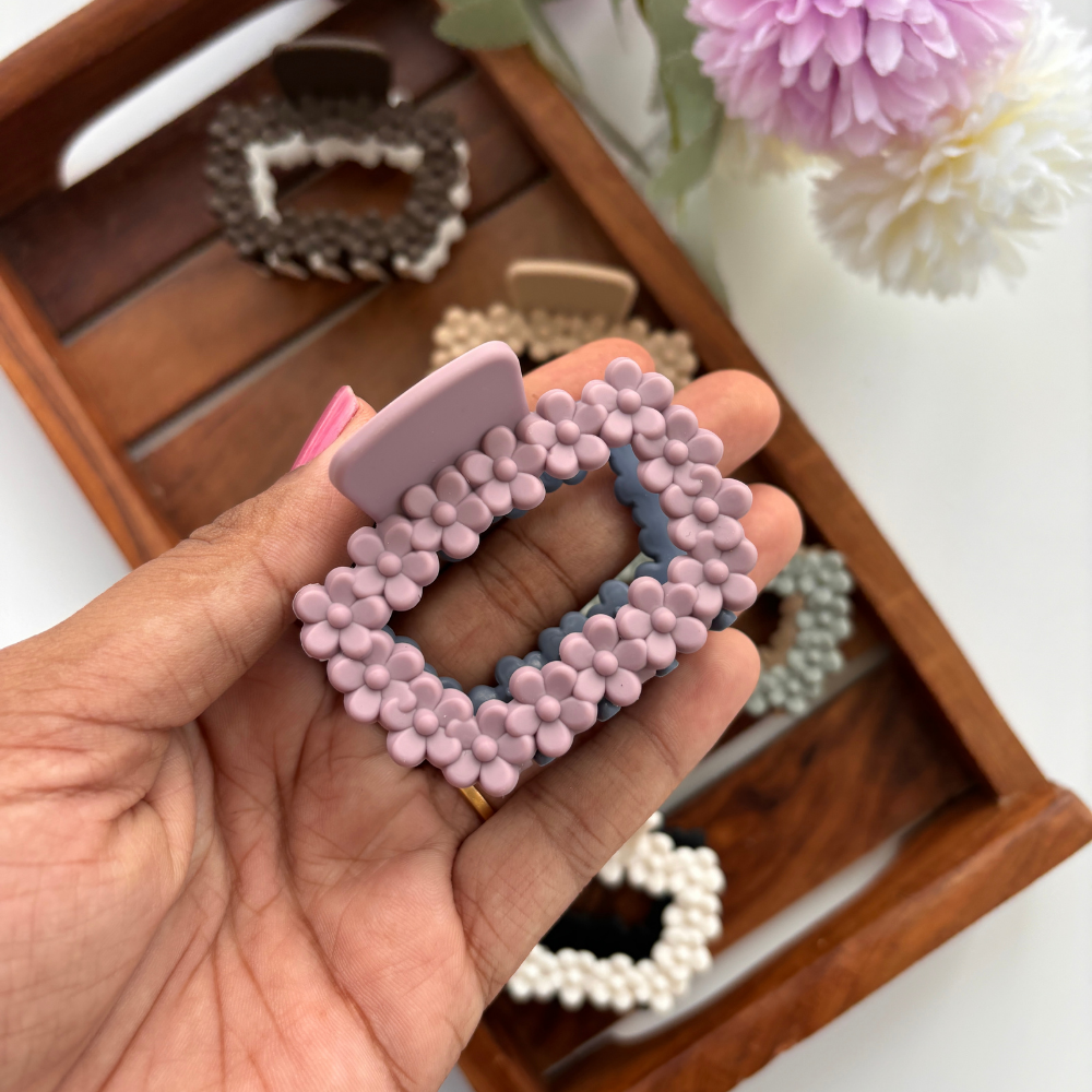 Dual Colour Flower Square Hair Claw - Medium