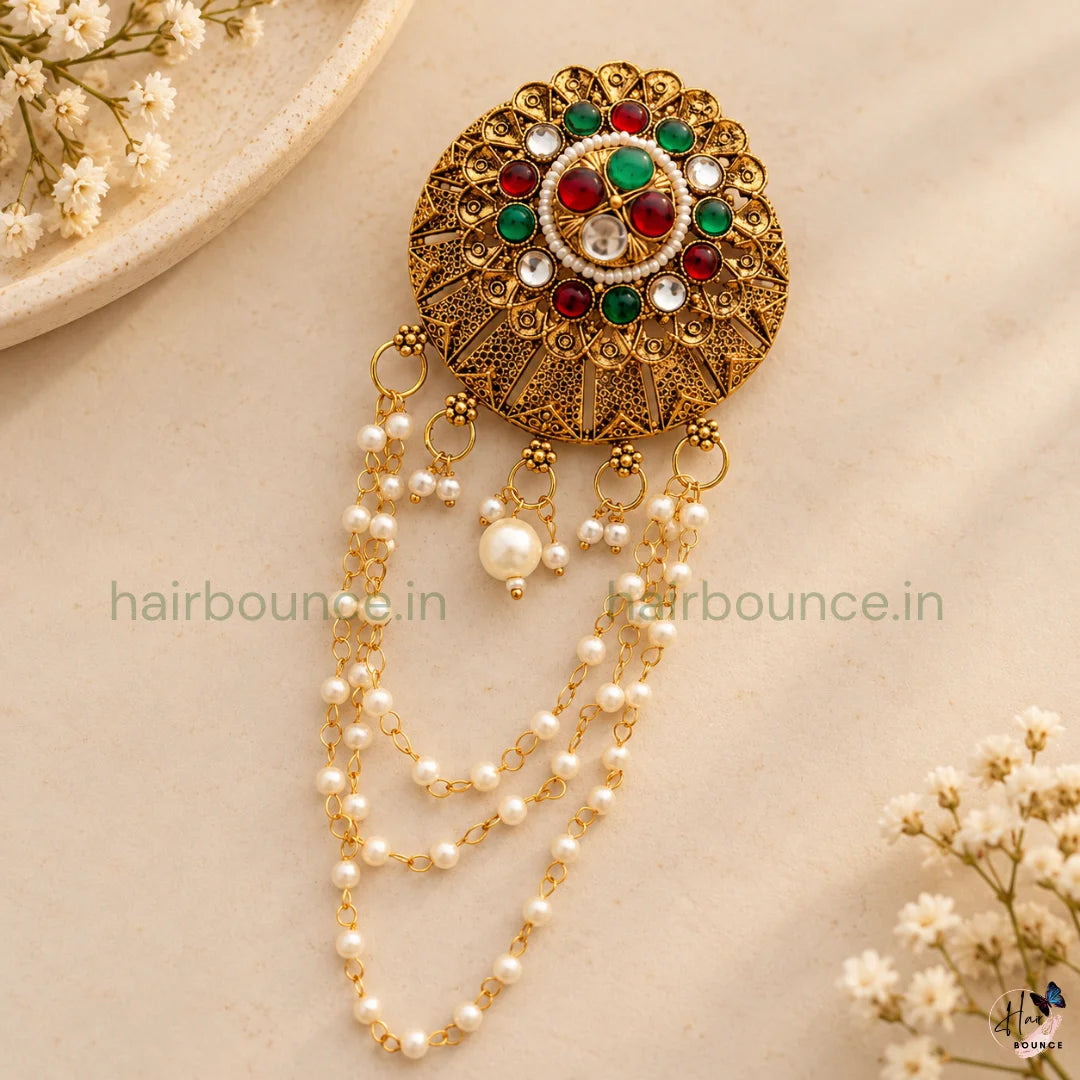 Royal Chakra Antique Gold Jada Billa with Pearl Hangings – 2 Styles