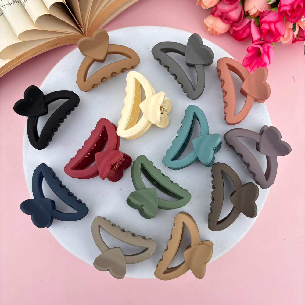 Colourful  Dark Shades Heart Handle Hair Claw - Pack of 2 / Assorted Colours