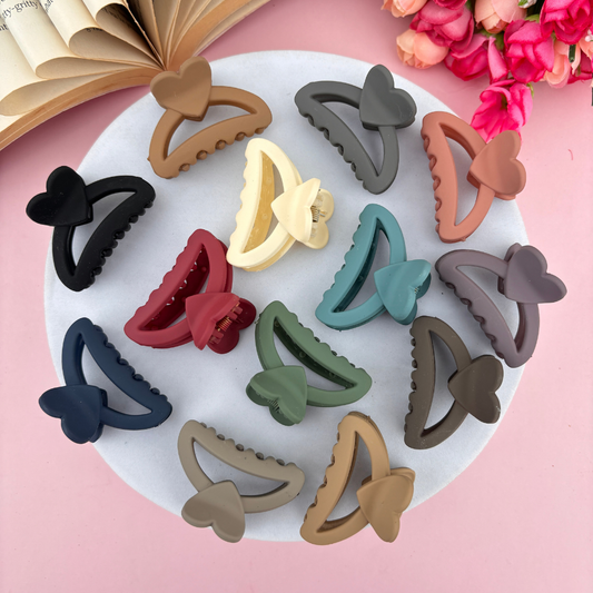 Colourful  Dark Shades Heart Handle Hair Claw - Pack of 2 / Assorted Colours