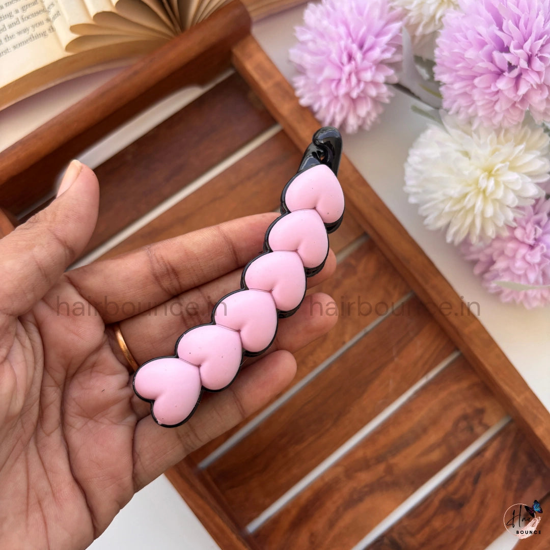 Sweet Hearts Lock Banana Clip – Large | Cute Heart Design Hair Clip for Women & Girls