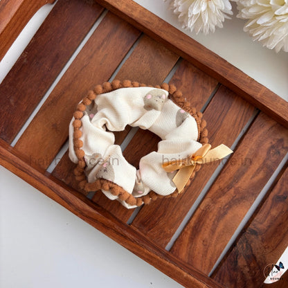 Pastel Printed Pom-Pom Scrunchie Hair Tie