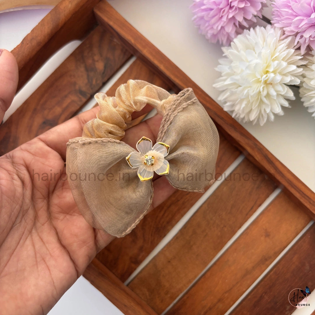 Floral Charm Organza Bow Scrunchie