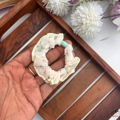 Pastel Floral Fabric Hair Scrunchies for Women & Girls