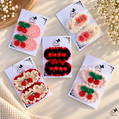 Premium Handmade Crochet Cherry & Floral Tic Tac Hair Clips – Pack of 2