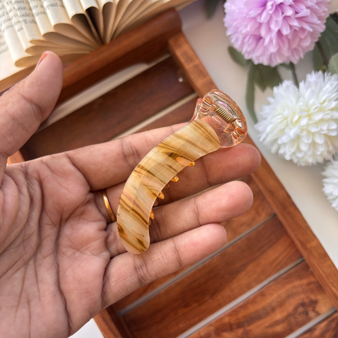 Lined Print Banana Hair Clip - Medium